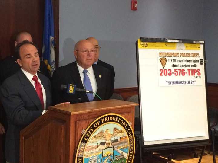 Bridgeport Mayor Joe Ganim and Police Chief AJ Perez announce a new anonymous tip line for citizens to report crimes.