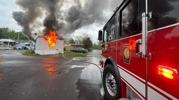 Scene from the April 28 fire at Top of Ridge Trailer Park, Bensalem