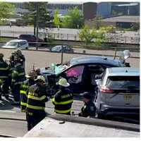 <p>Aftermath of the three-vehicle May 2 DWI collision on Tonnelle Avenue in North Bergen.</p>