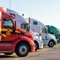 <p>Truck Convoy Halts Traffic</p>