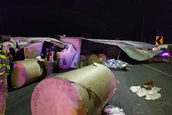 Tractor-Trailer Crash On I-83 Sends 5K Lbs. Of Plastic Rolling Along Highway (Photos)