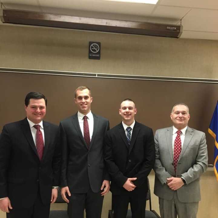 New officers Chad Stephen and Christopher Rampino were sworn in Thursday morning at the Trumbull Police Department.