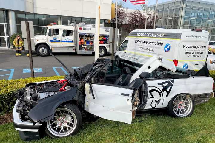 BMW Slams Into Utility Pole Outside Route 17 BMW Dealership