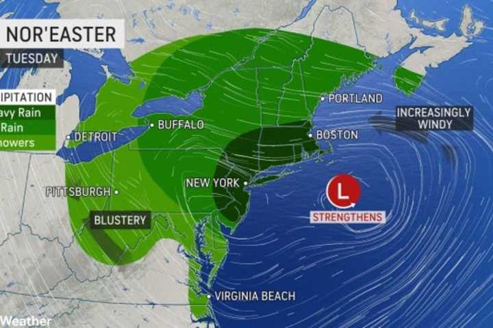 Projected Rainfall Totals Increase For Powerful Nor'easter Which Could Bring 60 MPH Wind Gusts