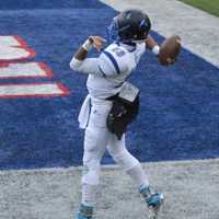 <p>Passaic Tech junior Derrick Cuavers warms up before the state football finals against Ridgewood Saturday, Dec. 5 at MetLife Stadium. </p>