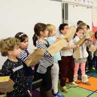 <p>Bronxville Elementary School students worked with Rachel Berger, programs director for the Play Group Theatre, to act out emotions and plots from different folktales and fables.</p>