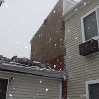 <p>The hole where the facade and roof came off the apartment.</p>