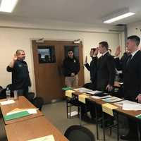 <p>Yonkers Mayor Mike Spano swearing in the new hires.</p>