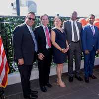 <p>Elected officials and developers celebrating the opening of The Modern in Mount Vernon.</p>