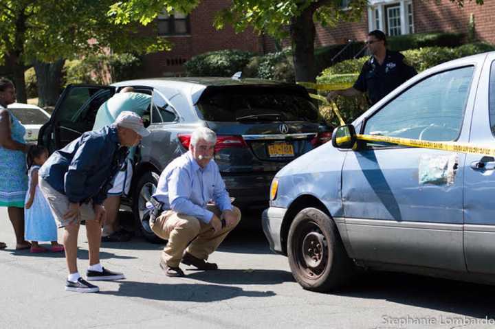 New Rochelle police investigating the accident on Monday. 