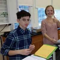 <p>Bronxville Middle School students performed a series of laboratory experiments that required them to separate different substances during the annual “sludge” test.</p>