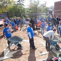 <p>More than 200 volunteers from the New York Knicks, Westchester Knicks and Chase come together with organizer KaBOOM! to help build a new playground for students at The Westchester School in Yonkers.</p>