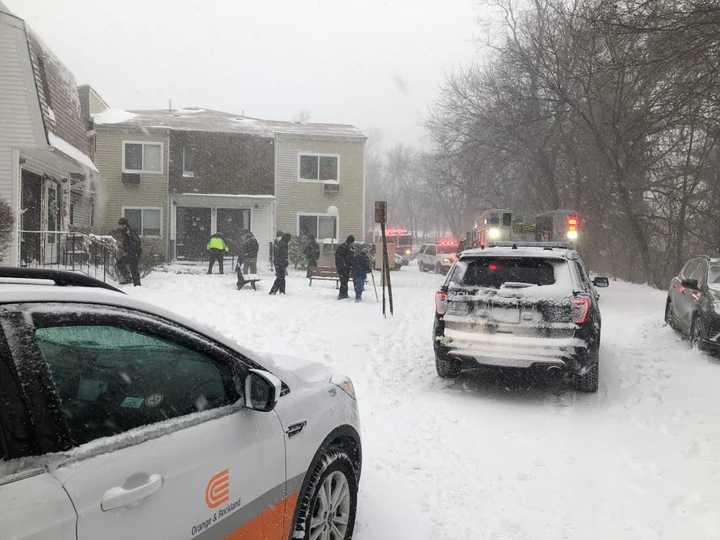 Emergency responders check out a building collapse.