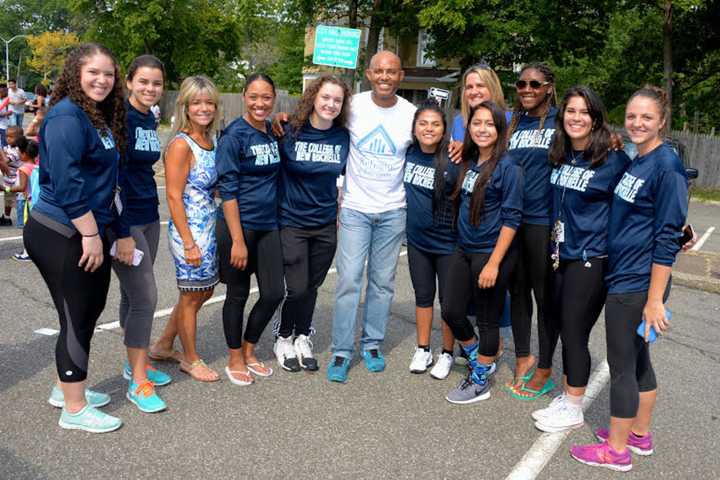 College Of New Rochelle, Mariano Rivera Distribute Backpacks To Students
