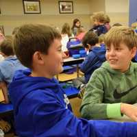 <p>Bronxville Elementary School students talk over lunch.</p>