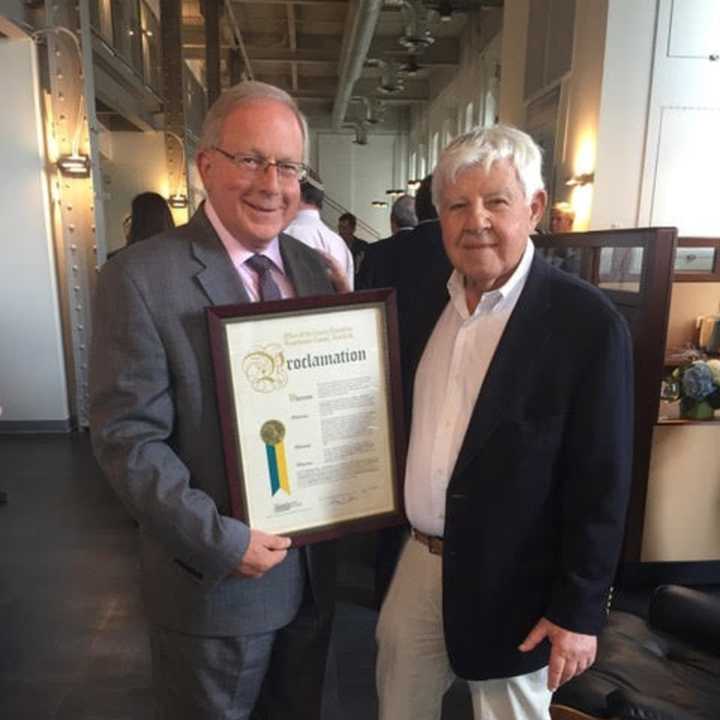 Jerome Feldman, right, Founder of alpha-En, with George Oros, Special Advisor to the County Executive in the new Yonkers office.