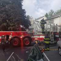 <p>Danbury firefighters work a three-alarm fire.</p>