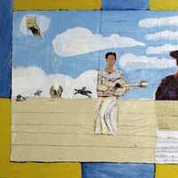 <p>George Gutierrez’s mixed media painting “The American Dream,” among the work on view during YOHO Artists Open Studio May 14 and 15.</p>
