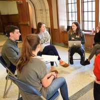 <p>Bronxville High School students hosted a group of Sarah Lawrence College students to discuss a variety of volunteer opportunities in the area.</p>