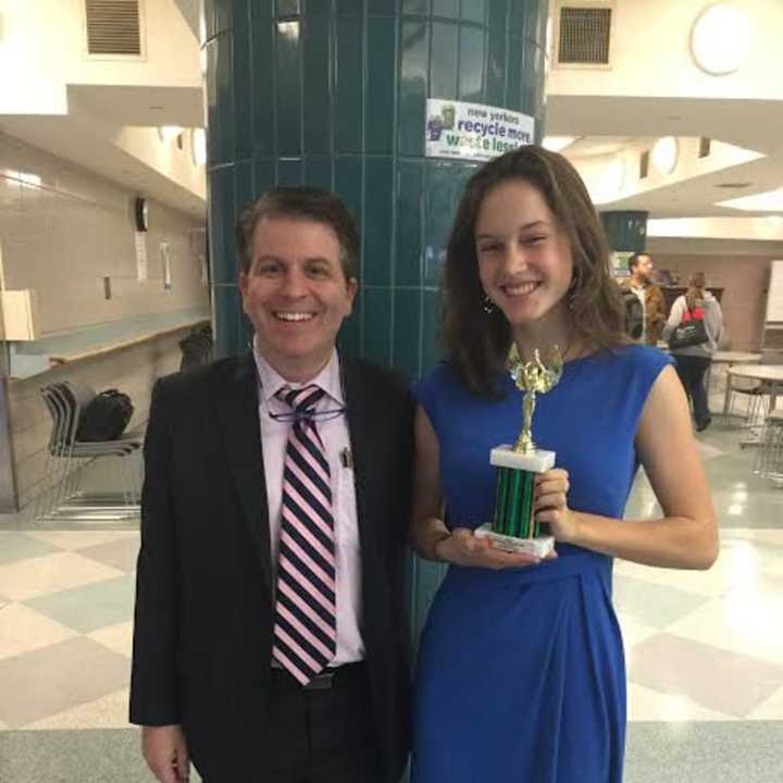 Violet Massie-Vereker with her fourth place trophy.