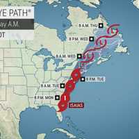 <p>A look at projected track for Tropical Storm Isaias.</p>