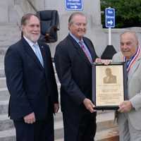 <p>Yonkers Mayor Mike Spano awarding former Mayor Angelo Martinelli with the city&#x27;s first Lifetime Achievement Award.</p>