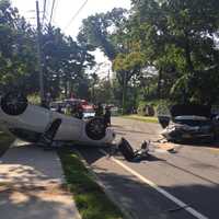 <p>Two cars crashed into each other on Weaver Street in Larchmont.</p>