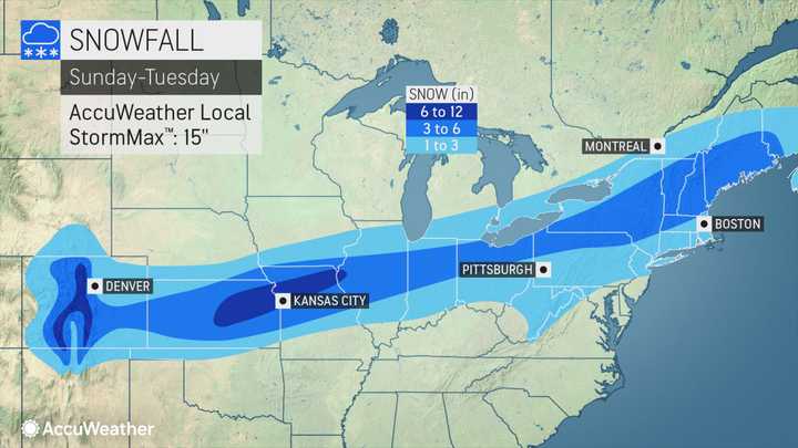 A look at snowfall accumulation projections for Sunday night, Dec. 15 through Tuesday morning Dec. 17.