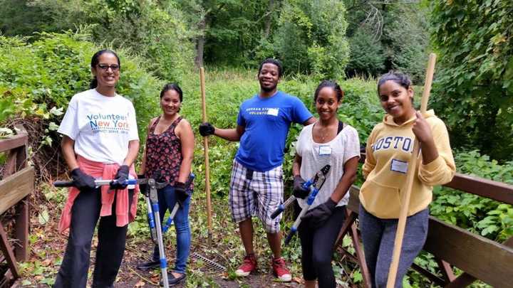 Volunteers reopened a path and a footbridge as part of the beautifying Tibbetts Park in Yonkers as part of the National Day of Remembrance on Sept. 11.