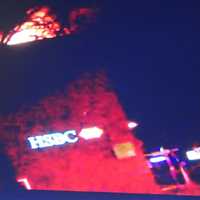 <p>The fire is visible on the roof of the HSBC Bank late Saturday on Post Road East at Parker Harding Plaza in the center of downtown Westport.</p>