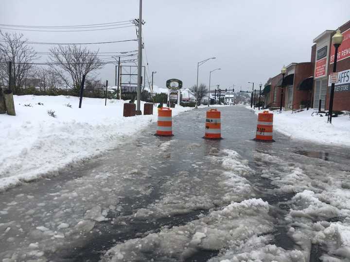 Water Street in Norwalk was closed around noon on Thursday during the storm because of flooding.