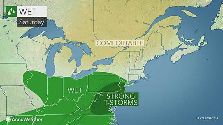 Weather forecasters are predicting showers and thunderstorms throughout the weekend into Monday. The sun will reappear in the region Tuesday and last the rest of the week.