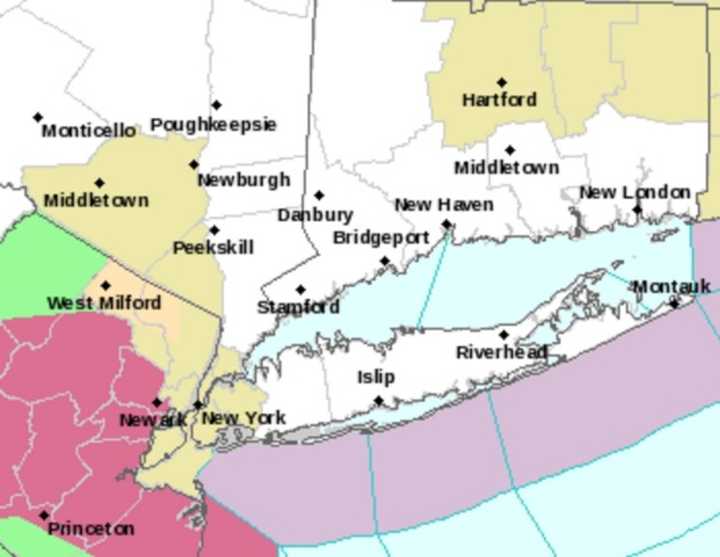 The purple areas show the path of what&#x27;s expected to be the worst of the storms.