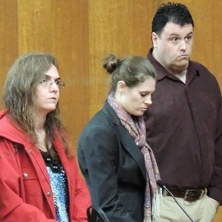 Karl Weckstrom, defense attorney J.M. Doyle, Michelle Weckstrom in court in 2014.