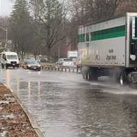 <p>Flooding on Route 9 in Wellesley on Monday, Dec. 18.</p>