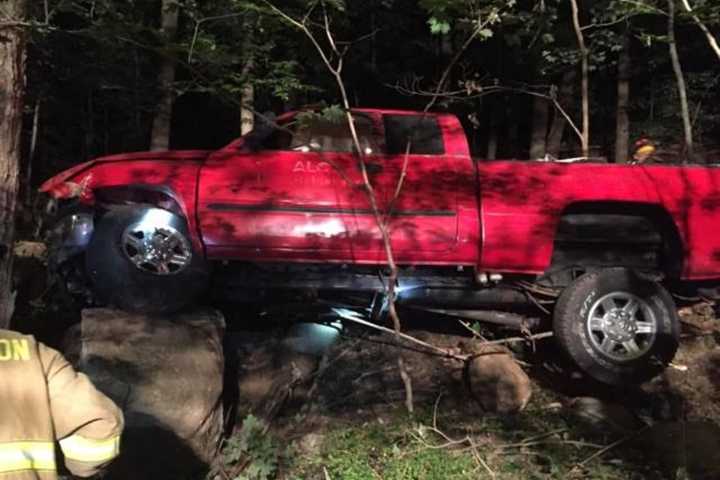 Truck Crashes On Old Redding Road In Weston
