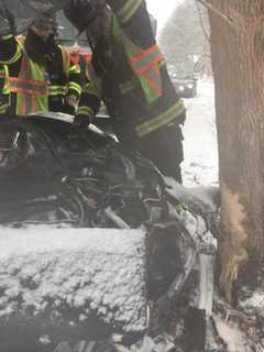 Car Goes Off The Road, Tractor Catches Fire On Snowy Day In Monroe