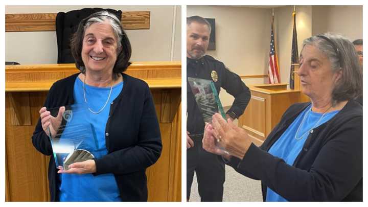 Magisterial District Judge Patricia Zaffarano receives an honor from Ambler Borough police.&nbsp;