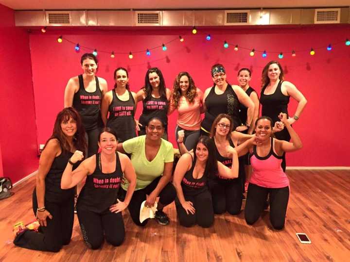 Nicole Russodivito, owner of Rockland Dance &amp; Fitness Studio with her &quot;ladies.&quot; She is third from the right in front.