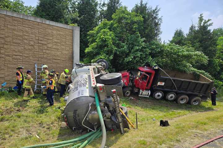 Septic Truck Flips, Dump Truck Crashes Into Trees On Route 7 In Loudoun County: State Police