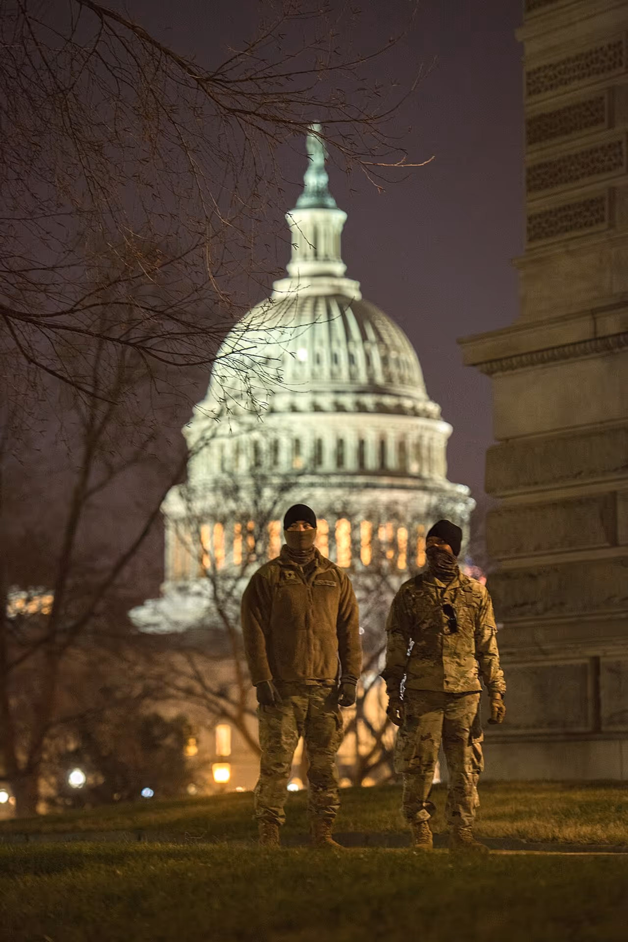 Two National Guard troops in Washington, D.C., in 2021. Two National Guard troops in Washington, D.C., in 2021.