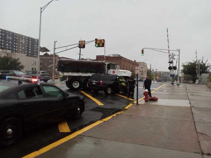 A county-owned rescue truck collided with a Toyota SUV outside of the Hackensack Fire Department on State Street Wednesday morning.