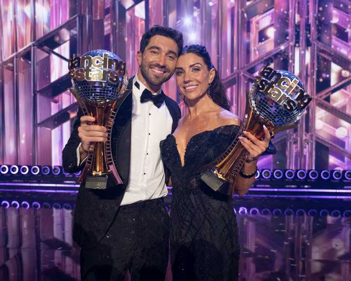 Joey Graziadei and Jenna Johnson with their Mirrorball trophy after winning Season 33 of "DWTS."