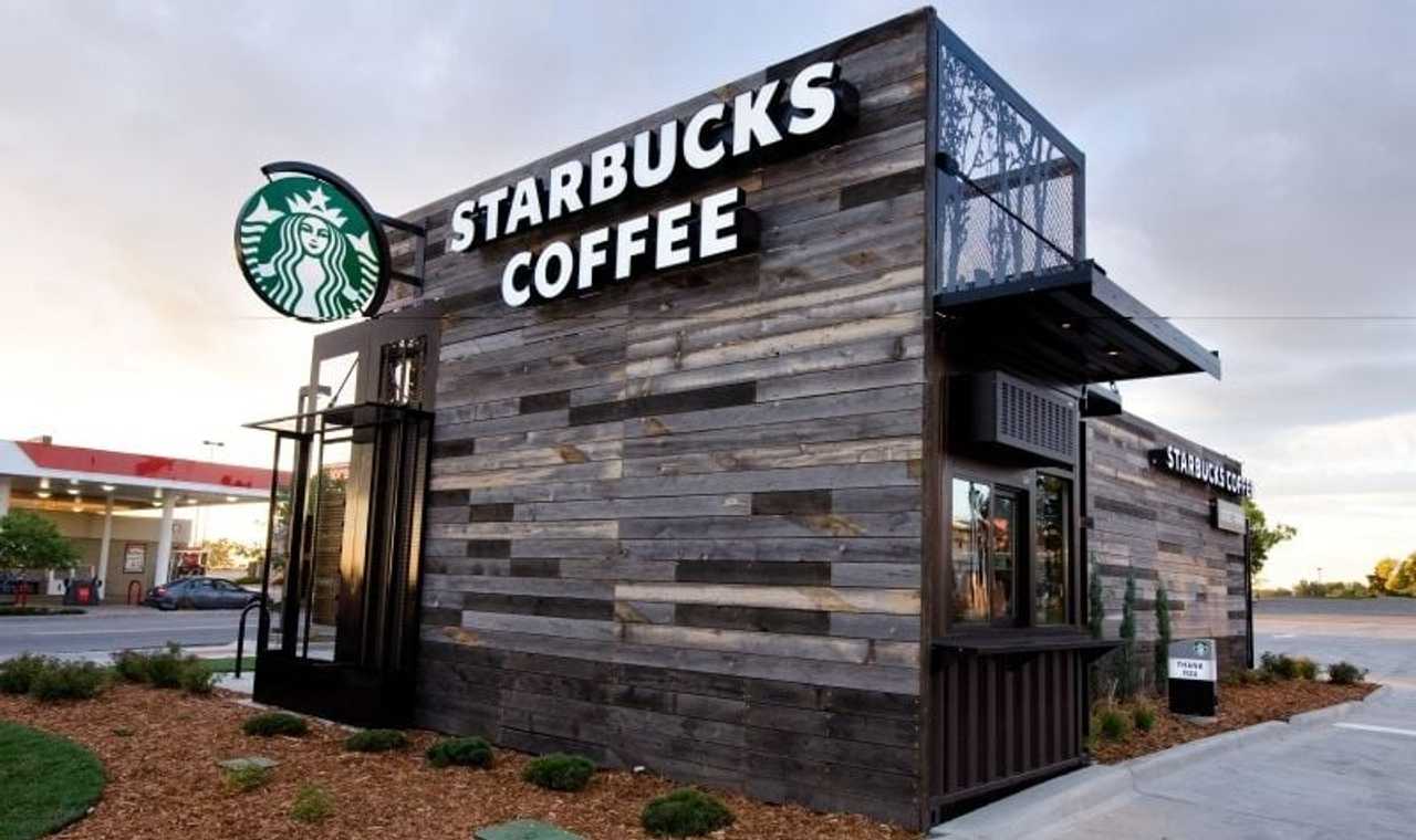 A Starbucks location. A Starbucks location.