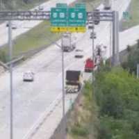 <p>The closed shoulder at Exit 66 along I-81.</p>