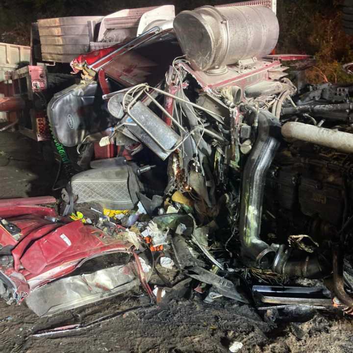 The scene of the tractor-trailer collision in Lebanon on I-81.