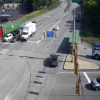 <p>The scene of the rolled-over tractor-trailer on Route 22.</p>