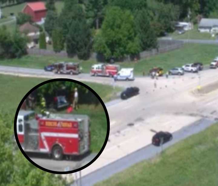 The scene of the vehicle into a fence at a ramp of Route 30. 