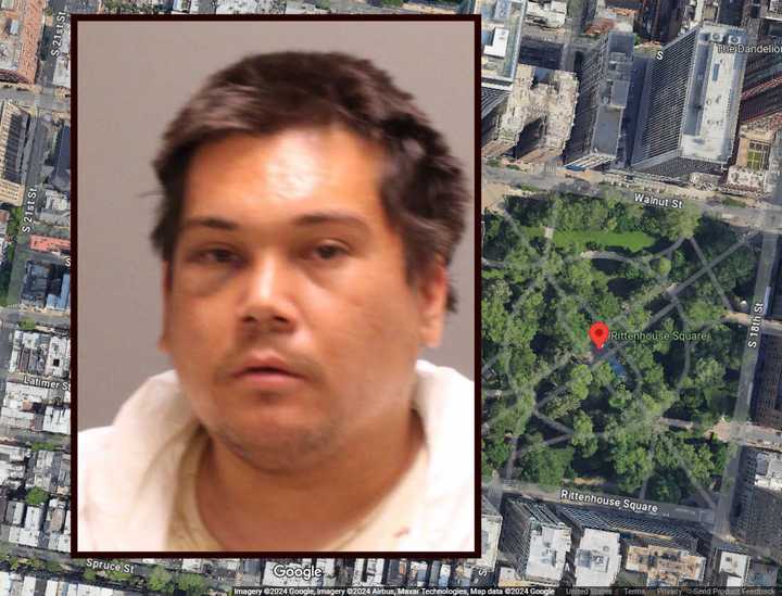 Thomas Riceman and a map showing Rittenhouse Square Park where the stabbing happened, according to the Philadelphia Police.