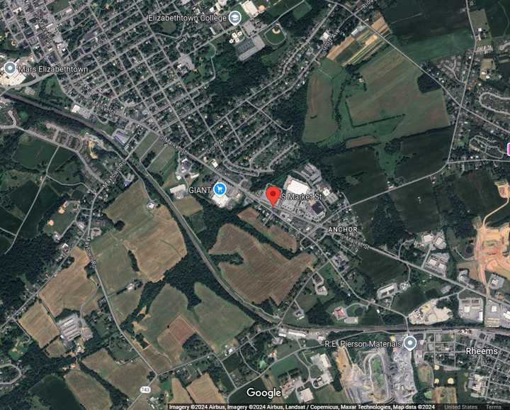 A map showing the area where there is a crash in Elizabethtown.